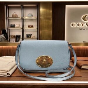 Coach Light Blue Leather Crossbody with Gold Turnlock